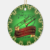 Trombone ~ Musical Scroll ~ Merry Kerst~ * ~ Keramisch Ornament (Links)