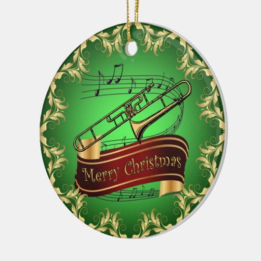 Trombone ~ Musical Scroll ~ Merry Kerst~ * ~ Keramisch Ornament (Links)