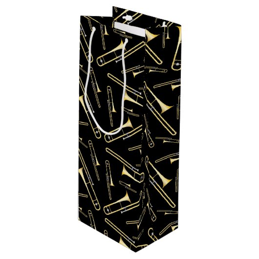 Trombone Musician Band Teacher Wijn Cadeautas (Voorkant Gekanteld)