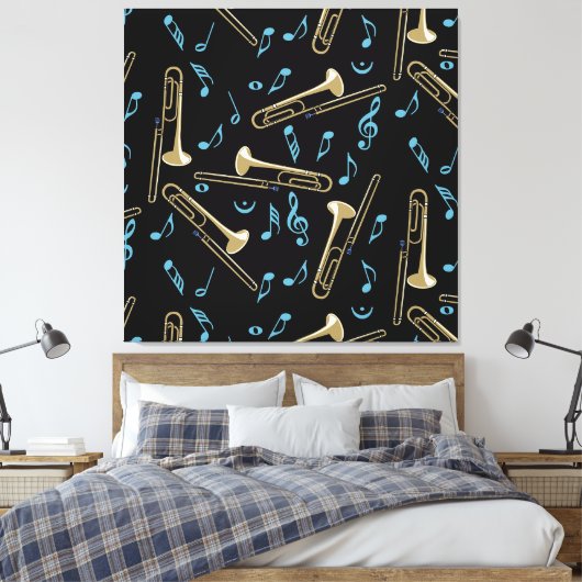 Trombone Muzieknoten Canvas Afdruk (Insitu (Slaapkamer))