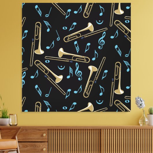 Trombone Muzieknoten Canvas Afdruk (Insitu (Woonkamer))
