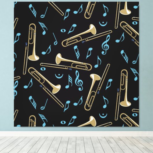 Trombone Muzieknoten Canvas Afdruk (Insitu (Houten vloer))