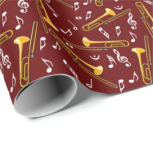 Trombone Muzieknoten Patroon Cadeaupapier (Rol Hoek)