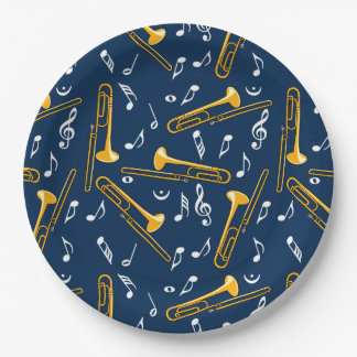 Trombone Muzieknoten Patroon Papieren Bordje