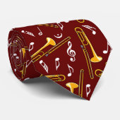 Trombone Muzieknoten Patroon Stropdas (Opgerold)