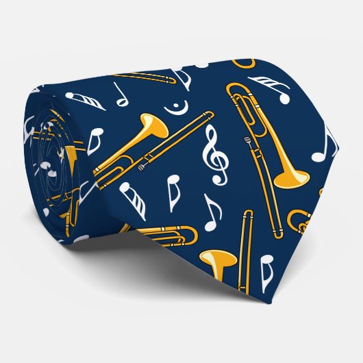 Trombone Muzieknoten Patroon Stropdas (Opgerold)