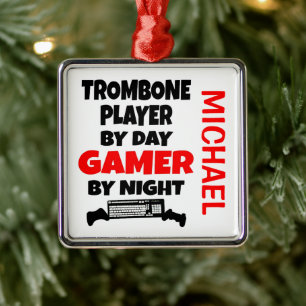 Trombone Player houdt van het spelen van VideoSpel Metalen Ornament