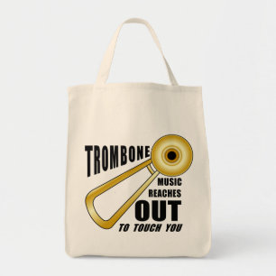 Trombone reikt uit tote bag