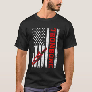 Trombone Retro Amerikaanse Vlag Trombone 4 juli T-shirt