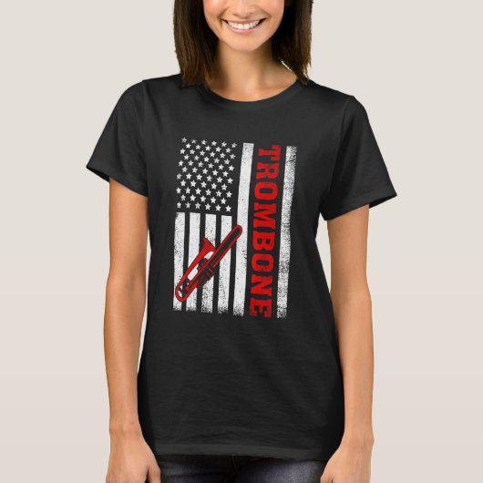 Trombone Retro Amerikaanse Vlag Trombone 4 juli T-shirt (Voorkant)