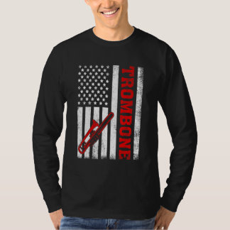 Trombone Retro Amerikaanse Vlag Trombone 4 Juli T-shirt