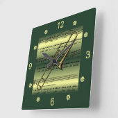 Trombone~Rolling Blad Music~Gold/Green Background~ Vierkante Klok (Hoek)