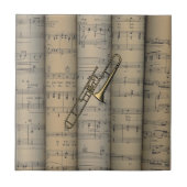 Trombone ~ Rolling velmuziekachtergrond ~ Musical Tegeltje (Voorkant)