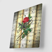 Trombone & Rose ~ Rolled Sheet Music ~ Vierkante Klok (Hoek)