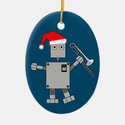 Trombone Santa Hat Robot Keramisch Ornament (Voorkant)