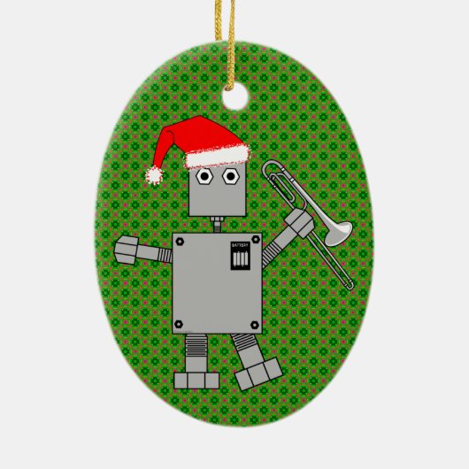 Trombone Santa Hat Robot Keramisch Ornament (Achterkant)