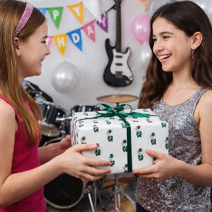 Trombone Schattige Konijn Marching Band Groen Goud Cadeaupapier