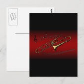 Trombone~Scrolling Scale~Maroon & Zwarte achtergro Briefkaart (Voorkant / Achterkant)