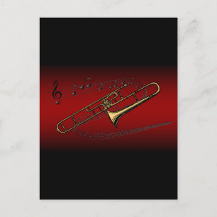 Trombone~Scrolling Scale~Maroon & Zwarte achtergro Briefkaart