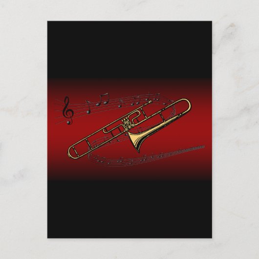 Trombone~Scrolling Scale~Maroon & Zwarte achtergro Briefkaart (Voorkant)
