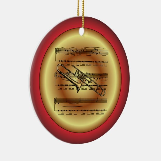 Trombone~Sheet Music~Red/Green/Gold~Kerst~ Keramisch Ornament (Rechts)
