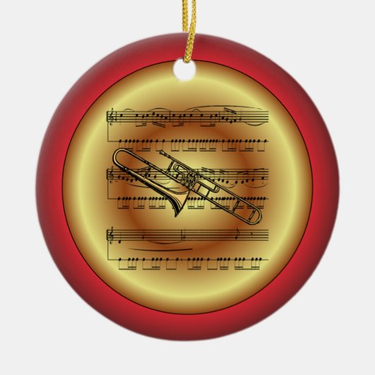 Trombone~Sheet Music~Red/Green/Gold~Kerst~ Keramisch Ornament (Voorkant)