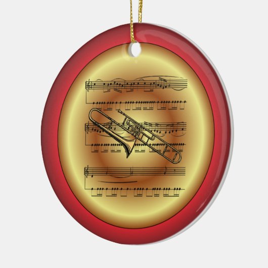 Trombone~Sheet Music~Red/Green/Gold~Kerst~ Keramisch Ornament (Links)