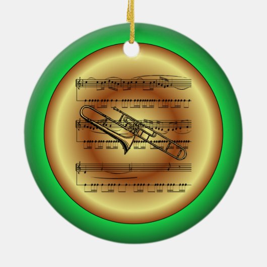 Trombone~Sheet Music~Red/Green/Gold~Kerst~ Keramisch Ornament (Achterkant)