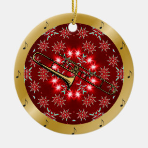 Trombone ~ Silver ~ Red~ Gold ~ Kerstmis ~ Keramisch Ornament