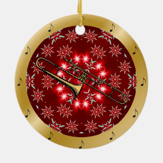 Trombone ~ Silver ~ Red~ Gold ~ Kerstmis ~ Keramisch Ornament (Achterkant)