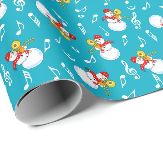 Trombone Snowman Muzieknoten Patroon Cadeaupapier (Rol Hoek)
