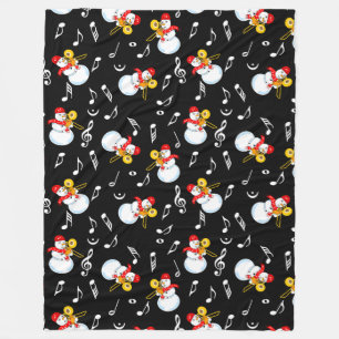Trombone Snowman Muzieknoten Patroon Fleece Deken