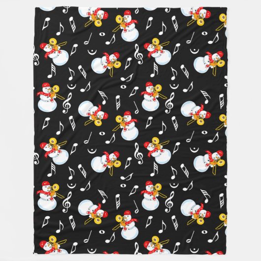 Trombone Snowman Muzieknoten Patroon Fleece Deken (Voorkant)
