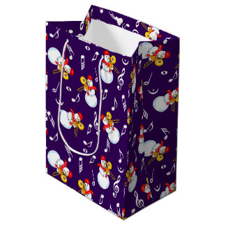 Trombone Snowman Muzieknoten Patroon Medium Cadeauzakje