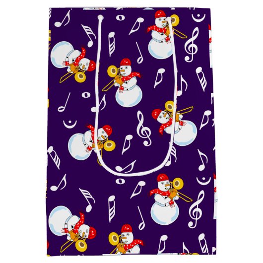 Trombone Snowman Muzieknoten Patroon Medium Cadeauzakje (Achterkant)