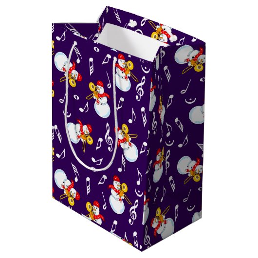 Trombone Snowman Muzieknoten Patroon Medium Cadeauzakje (Achterkant Gekanteld)