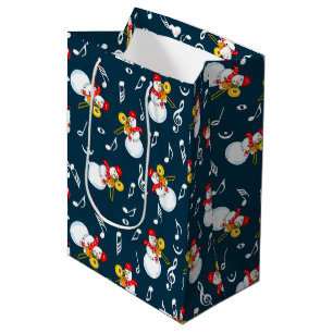 Trombone Snowman Muzieknoten Patroon Medium Cadeauzakje