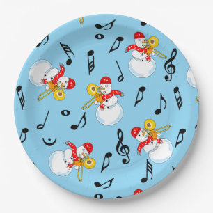 Trombone Snowman Muzieknoten Patroon Papieren Bordje