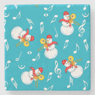 Trombone Snowman Muzieknoten Patroon Stenen Onderzetter
