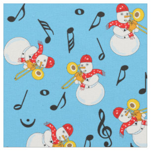 Trombone Snowman Muzieknoten Patroon Stof