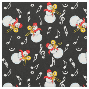 Trombone Snowman Muzieknoten Patroon Stof