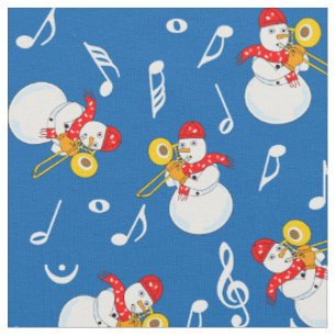 Trombone Snowman Muzieknoten Patroon Stof