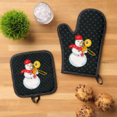 Trombone Snowman Ovenwant & Pannenlap Set (Top down)
