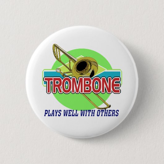 Trombone speelt goed ronde button 5,7 cm (Voorkant)