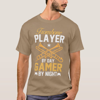 Trombone speler overdag Gamer 's nachts Bandrombon T-shirt