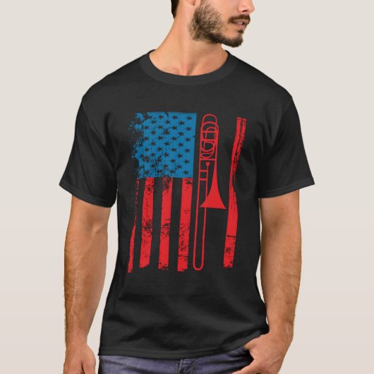 Trombone Speler USA Flag Accessoires voor T-shirt (Voorkant)