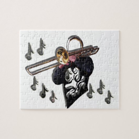 trombone-speler voor muziekontwerp legpuzzel (Horizontaal)