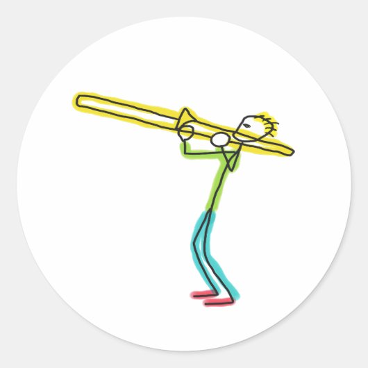 Trombone Stickman Ronde Sticker (Voorkant)
