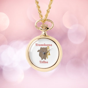 Trombone Tribe Bruine Kat Roze Letters Horloge