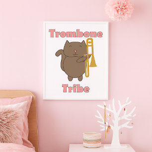 Trombone Tribe Schattige Bruine Kat Roze Letters Poster